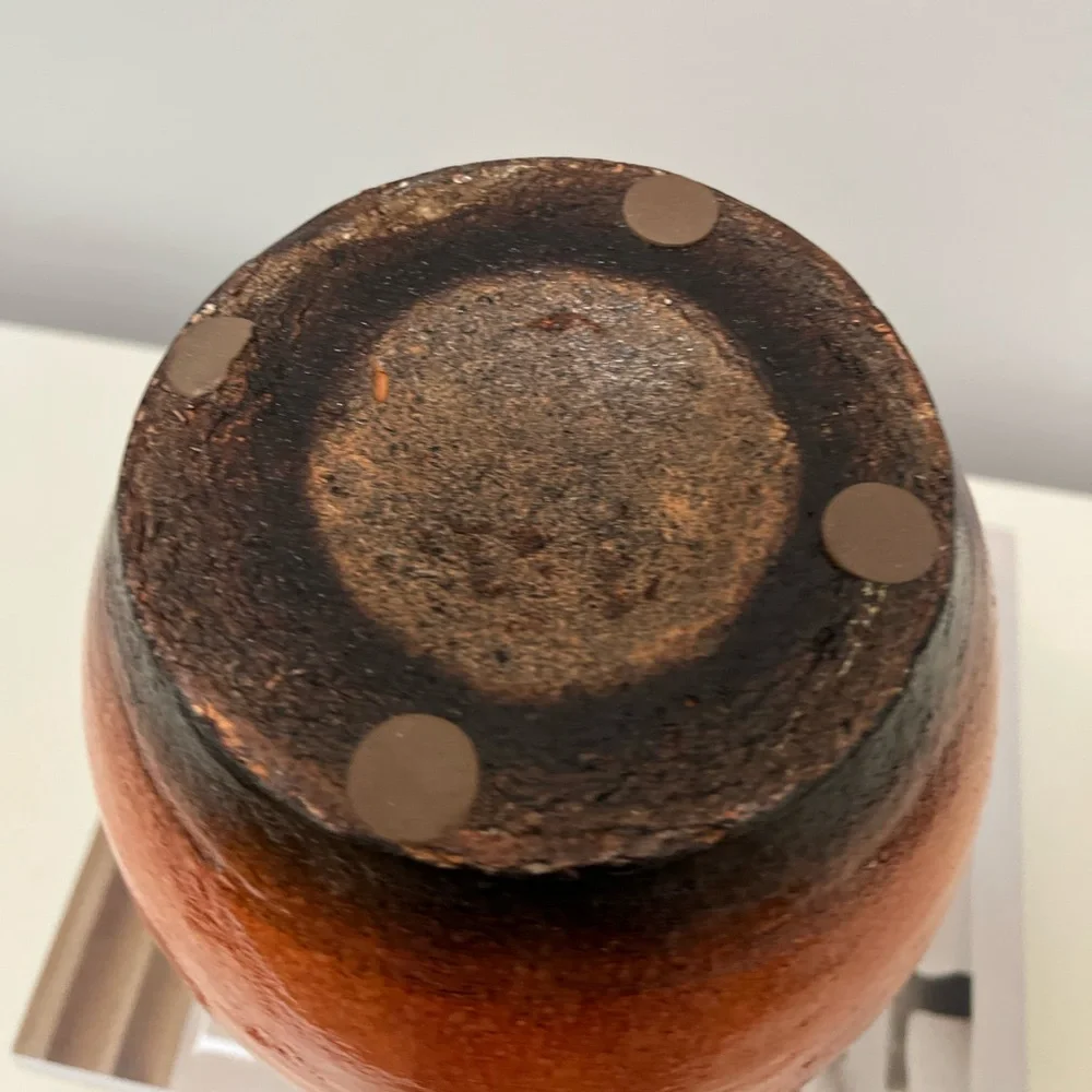 MID-CENTURY STYLE HANDMADE VINTAGE‎ STUDIO POTTERY VASE ORANGE/WHITE MCM BOHO